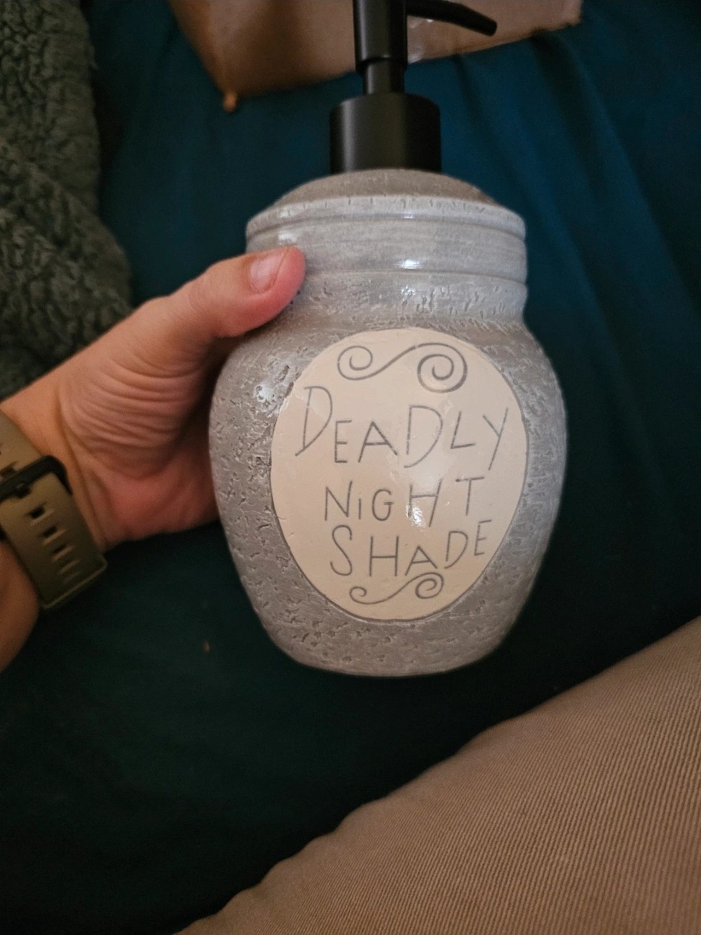Hand Soap Dispenser - Gray Ceramic 'Deadly Night Shade' Accent